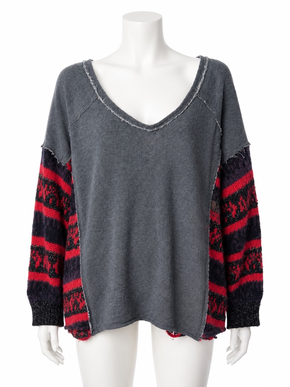 Free People Washed Charcoal V-Neck Pullover